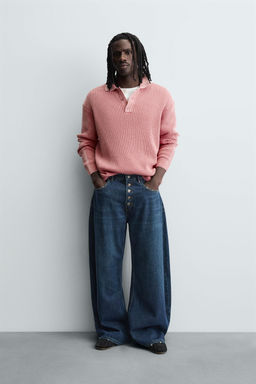 WASHED WAFFLE-KNIT POLO SHIRT
