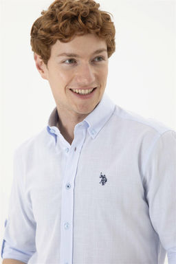 U. S. Polo Assn / Мужская льняная рубашка голубая базовая рубашка - U.s. polo assn фото 2