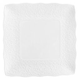 "Русь" Тарелка мелкая фарфоровая 270х270мм h20мм, квадратная, белый, рельефный декор, волнистый край (Китай)