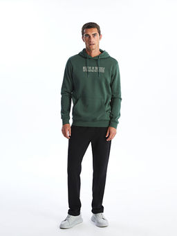 Uzun Kollu Bask?l? Erkek Kal?n Hoodie