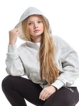 Толстовка зипка оверсайз с капюшоном на молнии 22-8605 серый меланж - Mini maxi фото 10