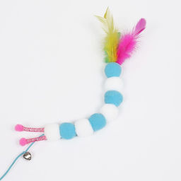 Дразнилка-удочка Гусеница с перьями, ручка 49 см, голубая - Пижон фото 2