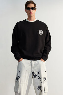 Siyah Oversize/Geni_ Kesim _i_ek Nak__l_ __i Polar/S_cak Tutan Sweatshirt TMNAW24SW00012 - Trendyolmilla фото 2