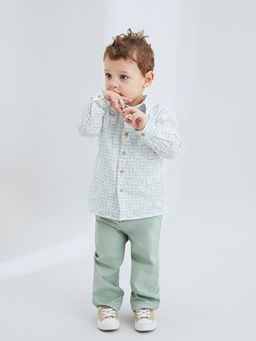 Bask?l? Erkek Bebek G?mlek ve Pantolon 2li