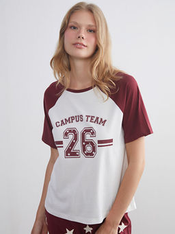 Bisiklet Yaka Bask?l? Kad?n Pijama Tak?m?