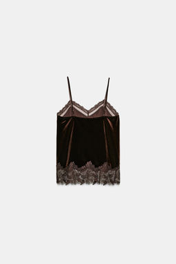 VELVET LACE CAMISOLE TOP - Zara фото 6