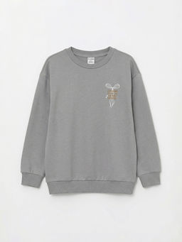 Bisiklet Yaka Bask?l? K?z ?ocuk Sweatshirt