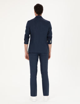 Lacivert Slim Fit %100 Keten Pantolon