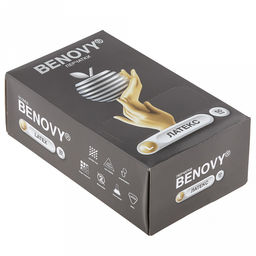 Перчатки медицинские смотровые латексные неопудренные нестерильные одноразовые "Benovy" L, текстурированные, эластичные, внутреннее покрытие одинарная хлоринация, устойчивые к разрывам, водонепроницаемые, желтый, ГОСТ 52239-2004 (Таиланд) В наборе 50