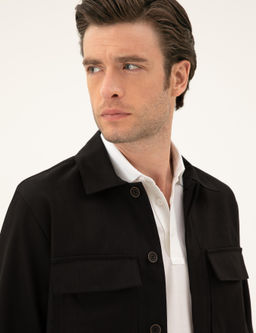 Siyah Slim Fit Keten Kar___ml_ Ceket G_mlek