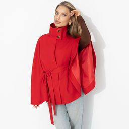 Жакет‑кейп на подкладе, Дикое притяжение (с поясом, красный) - Charutti фото 2