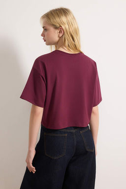 Murdum Relaxed/Rahat Kal?p %100 Kal?n Pamuklu Crop Orme T-Shirt TWOSS23TS00038