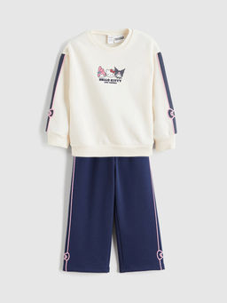 Bisiklet Yaka Hello Kitty Bask?l? K?z ?ocuk Sweatshirt ve E?ofman Alt