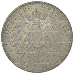 2 марки 1911 года D Германия (Бавария) 90 лет со дня рождения Луитпольда Баварского