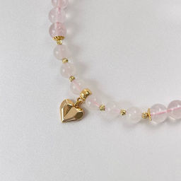 Бусы из Розового кварца и Лунного камня с подвеской Сердце - Радуга самоцветов фото 2