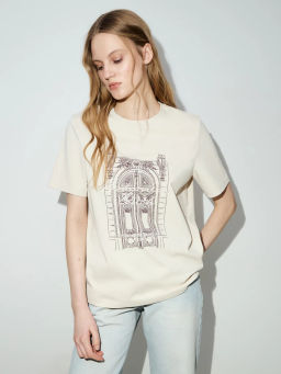 Футболка с принтом и вышивкой / Zarina фото 3