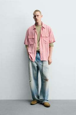 CAMISA FLUIDA RAYAS BOLSILLOS / Rosa