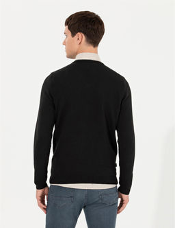 Siyah Slim Fit V Yaka Triko Kazak - Pierre cardin фото 5