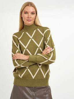 водолазка женская черная со спущенной линией плеча с белыми ромбами - Glenfield фото 6