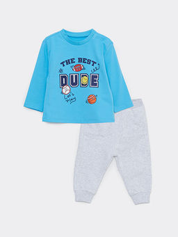Bisiklet Yaka Uzun Kollu Bask?l? Erkek Bebek Ti??rt ve Pantolon 2li Tak?m