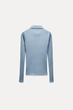RIBBED POLO NECK T-SHIRT - Zara фото 6