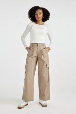 Габардиновые брюки стандартной длины с широкими карманами и высокой талией - Defacto фото 4