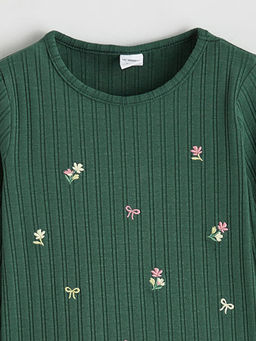 Bisiklet Yaka ?i?ekli K?z ?ocuk Ti??rt