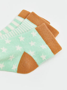 Bask?l? Erkek Bebek Soket ?orap 3l?