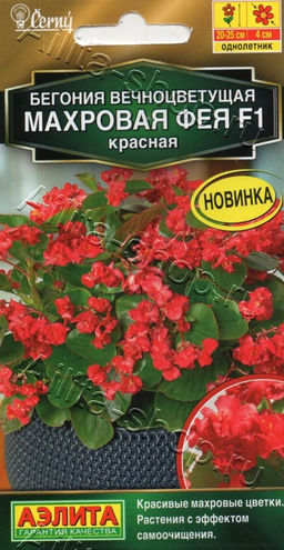 Бегония Фея F1 вечноцветущая махровая красная 5шт. (Аэлита)