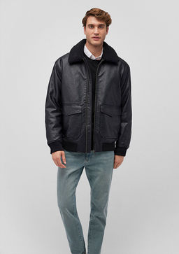 Suni Kurk Detayl? Siyah Suni Deri Ceket