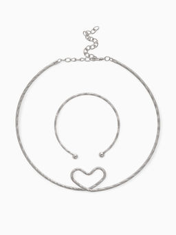 Набор 2 предмета: чокер, браслет Обруч сердце, цвет серебро