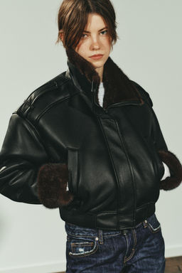 DOUBLE-FACED FAUX LEATHER BOMBER JACKET - Zara фото 10