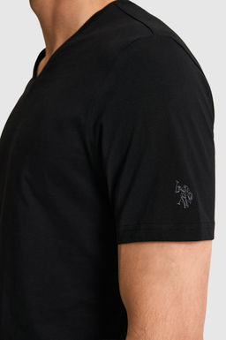 Erkek Regular Fit V Yaka Siyah Basic Ti__rt