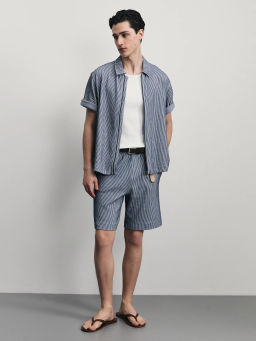 Рубашка в полоску на молнии / Zarina  фото 2