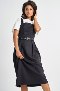 Сарафан офисный полуприлегающего силуэта черный - Fly фото 5