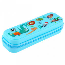 Пенал 22х8,5х5см "Зоопарк" 1 отделение, пластик, на молнии, цвет - голубой, в п/эт пакете (Китай)
