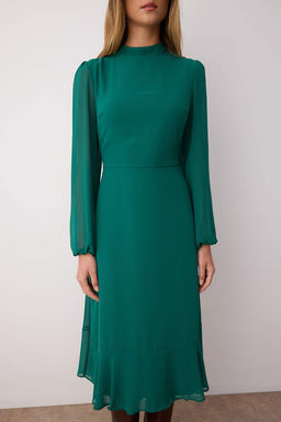 TRENDYOLMILLA Camel Dik Yakal? Etegi Volanl? Sifon Dokuma K?sl?k Elbise TWOAW20EL1313 фото 57