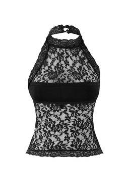 Siyah Dantel Yar?m Astarl? Halter Yaka Party Bluz TPRSS26BZ00003