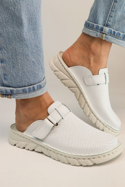 03 | Duki | Белые женские медицинские сабо натуральная кожа - Milka shoes&more фото 7