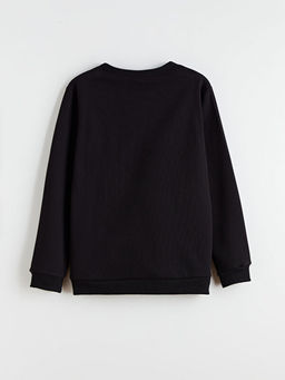 Bisiklet Yaka Bask?l? Erkek ?ocuk Kal?n Sweatshirt