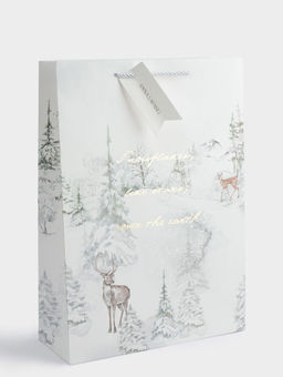Пакет подарочный, 30х42 см, бумага, белый, Лес в снегу, Maral grey Anna Lafarg