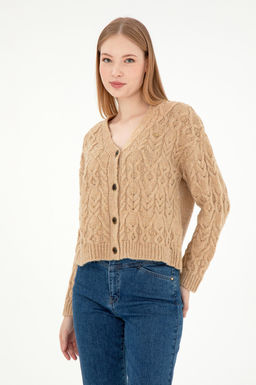 Женский трикотажный кардиган песочного меланжа Неожиданная скидка в корзине - U.s. polo assn фото 3