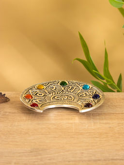 Подставка под благовония «Полумесяц с цветными кристаллами», 12×11 см, алюминий