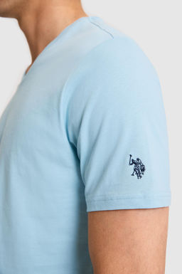 Erkek Regular Fit V Yaka Mavi Basic Ti__rt