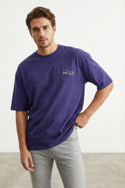 TRENDYOL MAN Mor Oversize/Genis Kesim Minimal Nak?sl? %100 Pamuklu T-Shirt TMNSS25TS00160 - Trendyolmilla фото 11