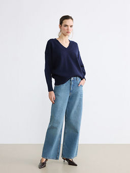 V Yaka Oversize Kad?n Triko Kazak