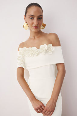 Sar? Carmen Yaka Finike Maxi S?k Abiye Gece Mezuniyet Elbisesi TPRSS25AE00196 - Trendyolmilla фото 2