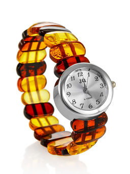 Наручные часы с браслетом из натурального янтаря разных оттенков