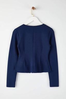 Lacivert Soft Touch V Yaka Fermuarl? Regular/Normal Kesim Orme Bluz TWOAW26BZ00180