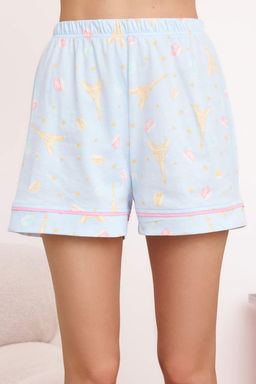 Mavi %100 Pamuklu Eglence Makaron ve Paris Desenli Biyeli Orme Pijama Tak?m? THMSS26PT00122 - Trendyolmilla фото 3